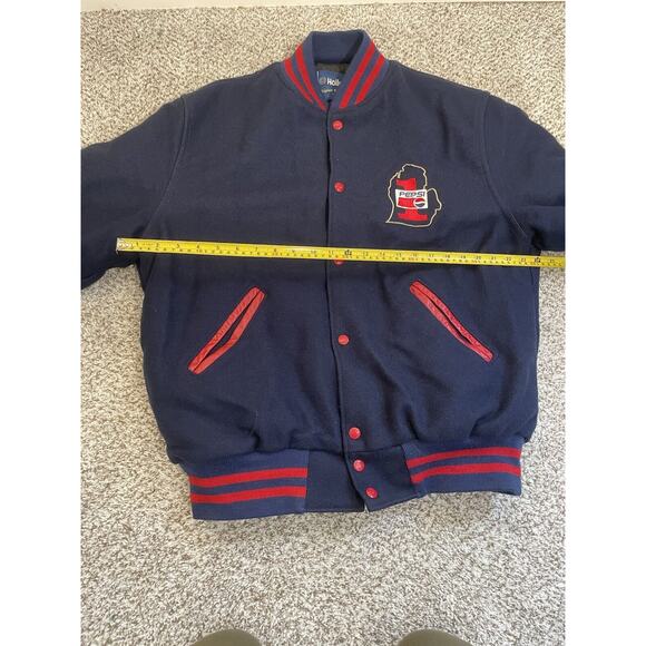 Original Holloway College Varsity Pepsi Logo Jacket Navy Red Size L - Picture 10 of 11